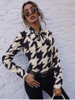 Tie Neck Houndstooth Top