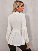 Mock Neck Frill Trim Peplum Top