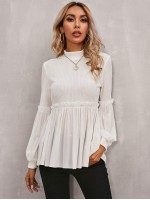 Mock Neck Frill Trim Peplum Top