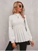 Mock Neck Frill Trim Peplum Top