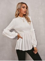 Mock Neck Frill Trim Peplum Top