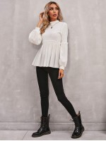 Mock Neck Frill Trim Peplum Top