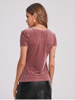 Square Neck Solid Velvet Tee