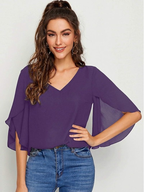 Solid Split Sleeve Top