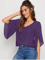 Solid Split Sleeve Top