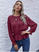 Swiss Dot Ruffle Hem Blouse