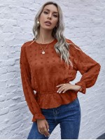 Swiss Dot Ruffle Hem Blouse