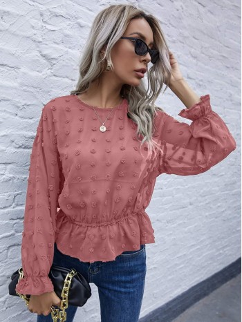 Swiss Dot Ruffle Hem Blouse