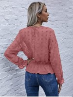 Swiss Dot Ruffle Hem Blouse