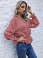 Swiss Dot Ruffle Hem Blouse