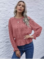 Swiss Dot Ruffle Hem Blouse