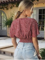 Flutter Sleeve Plants Print Crop Top