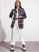 Drop Shoulder Tartan Blouse