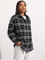 Drop Shoulder Tartan Blouse