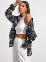 Drop Shoulder Tartan Blouse