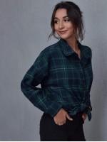 Drop Shoulder Tartan Blouse