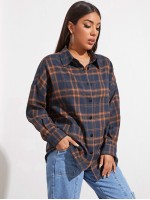 Drop Shoulder Tartan Blouse