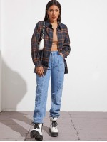 Drop Shoulder Tartan Blouse