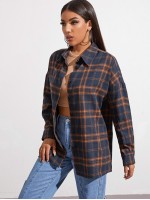 Drop Shoulder Tartan Blouse