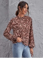 Frill Neck Lantern Sleeve Floral Top