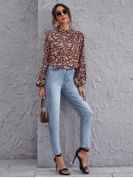 Frill Neck Lantern Sleeve Floral Top