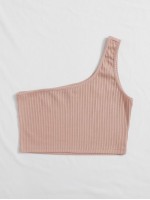 One Shoulder Rib-knit Crop Top