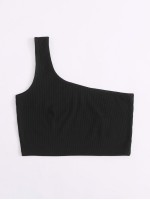 One Shoulder Rib-knit Top