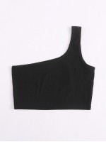 One Shoulder Rib-knit Top