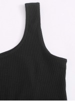 One Shoulder Rib-knit Top