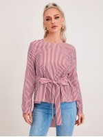 Self Belted Dip Hem Striped Top