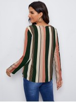 Round Neck Striped Colorblock Top