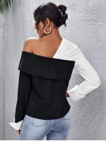 Color Block Asymmetrical Neck Top