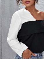 Color Block Asymmetrical Neck Top