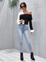 Color Block Asymmetrical Neck Top