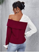 Color Block Asymmetrical Neck Top