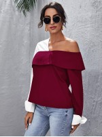 Color Block Asymmetrical Neck Top