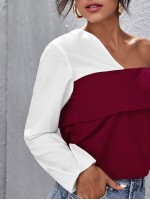 Color Block Asymmetrical Neck Top