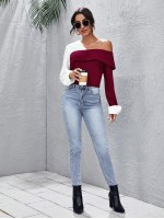 Color Block Asymmetrical Neck Top