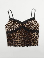 Contrast Lace Leopard Print Cami Top