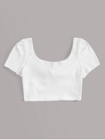 Tie Front Rib-knit Crop Top