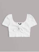 Tie Front Rib-knit Crop Top