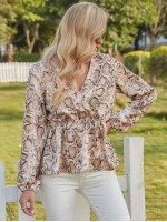 Snakeskin Print Wrap Babydoll Blouse