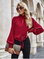 Shirred Peekaboo Knot Hem Blouse