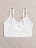 Surplice Neck Rib-knit Crop Cami Top