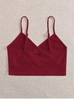 Surplice Neck Rib-knit Crop Cami Top