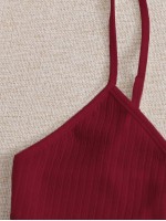 Surplice Neck Rib-knit Crop Cami Top