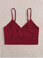 Surplice Neck Rib-knit Crop Cami Top