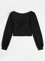 Twist Front Rib-knit Solid Top