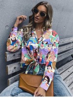 Allover Figure Print Knot Hem Blouse