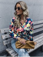 Allover Figure Print Knot Hem Blouse